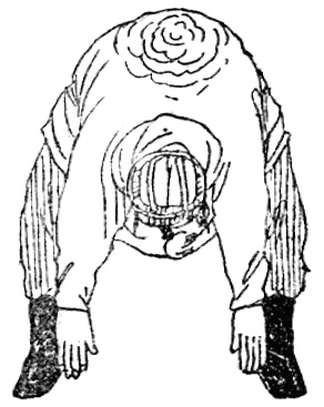 Dix-septième figure : penché, saisissant ses orteils, la tête balancée d&rsquo;un côté et les fesses de l&rsquo;autre