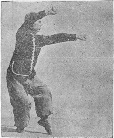 Vingt-quatrième posture : pas du tigre enjambé et estoc de clôture, planche de l’édition de 1958