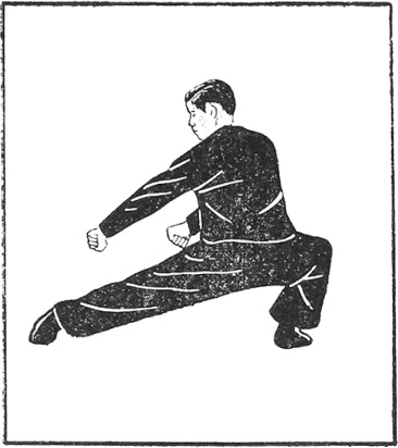 Posture 25 (planche 25) : les deux mains tombant de haut en bas avec la jambe jetée