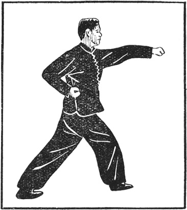 Posture 27 (planche 27) : le corps qui se retourne, la main droite scellant vers l’arrière, le poing gauche jailli