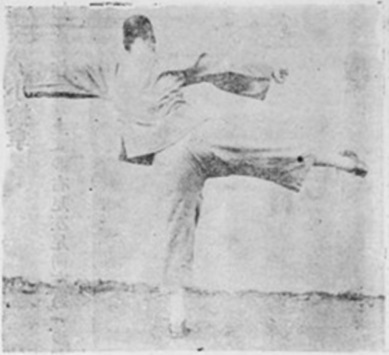 Figure 25 du manuel original de 1932 — Coup de talon droit (右蹬一跟)