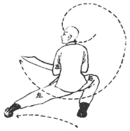 Posture 7 — Étendre le sabre, tigre accroupi (dessin original de 1932)