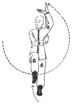 Posture 51 — Dissimuler le sabre, sur une jambe (dessin original de 1932)