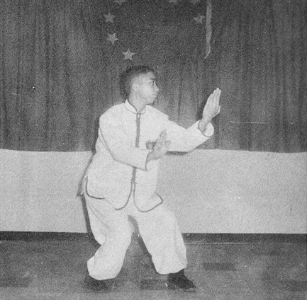 Posture 22, figure A : pas du milieu à gauche, les deux paumes en yin et yang