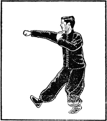 Posture 6 (dessin 6) : la paume gauche porte sous le poing droit, qui s’échappe vers le bas