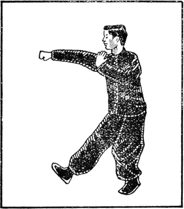 Posture 10 (dessin 10) : le poing de comblement à droite, après que la jambe saisissante a été reposée