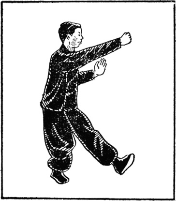 Posture 27 (dessin 27) : l’élan droit devant, la main droite portant du bas vers le haut