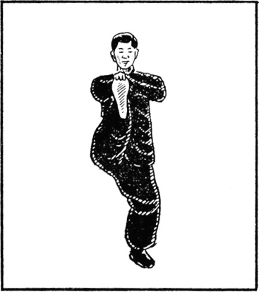 Posture 34 (dessin 34) : la paume qui balaie et la jambe saisissante, partant du pas de la montée