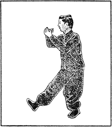 Posture 3 (dessin 3) : le poing droit devenu paume frappe en travers contre la paume gauche