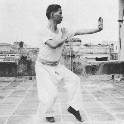 Posture 25 : enjamber le tigre à gauche, la paume gauche portant de bas en haut — photographie de l’édition de 1971