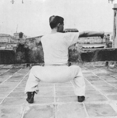 Posture 28 : reprise de la vingt-quatrième posture, position du cheval et paume droite — photographie de l’édition de 1971