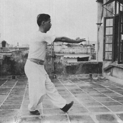 Posture 9 : sept étoiles à gauche, la paume droite tranchant de biais à hauteur de taille — photographie de l’édition de 1971