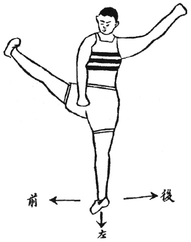 Figure de l&rsquo;édition de 1938 : posture 13, 纏絲腿, « jambe qui enroule la soie »
