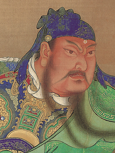 Guan Yu (Guan Gong), saint des arts martiaux — détail d'un tableau de la dynastie Ming