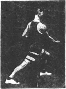Figure 113 du manuel original de 1922 (教門彈腿圖說) — Septième ligne : le double appui, la jambe en croix (第七路\u3000雙稱十字腿)