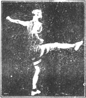 Figure 11 du manuel original de 1922 (教門彈腿圖說) — Première ligne : frapper et balayer comme une palanche (第一路\u3000衝掃似扁擔)