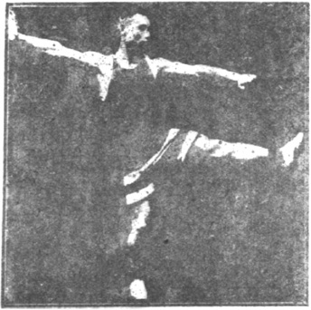 Figure 145 du manuel original de 1922 (教門彈腿圖說) — Huitième ligne : se planter et frapper du pied comme une roue qui tourne (第八路\u3000庄跥如轉環)