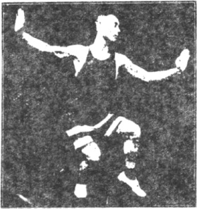 Figure 149 du manuel original de 1922 (教門彈腿圖說) — Neuvième ligne : heurter et verrouiller, forcer la porte (第九路\u3000碰鎖重閃門)