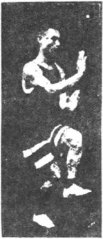 Figure 157 du manuel original de 1922 (教門彈腿圖說) — Neuvième ligne : heurter et verrouiller, forcer la porte (第九路\u3000碰鎖重閃門)
