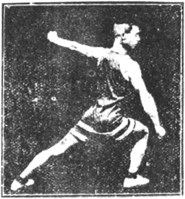 Figure 15 du manuel original de 1922 (教門彈腿圖說) — Première ligne : frapper et balayer comme une palanche (第一路\u3000衝掃似扁擔)
