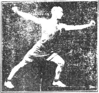 Figure 21 du manuel original de 1922 (教門彈腿圖說) — Première ligne : frapper et balayer comme une palanche (第一路\u3000衝掃似扁擔)