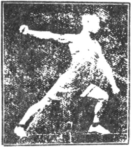 Figure 23 du manuel original de 1922 (教門彈腿圖說) — Première ligne : frapper et balayer comme une palanche (第一路\u3000衝掃似扁擔)