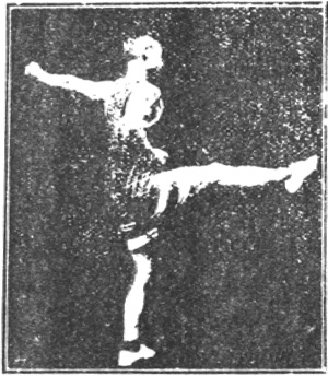 Figure 27 du manuel original de 1922 (教門彈腿圖說) — Première ligne : frapper et balayer comme une palanche (第一路\u3000衝掃似扁擔)