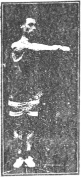 Figure 3 du manuel original de 1922 (教門彈腿圖說) — Première ligne : frapper et balayer comme une palanche (第一路\u3000衝掃似扁擔)