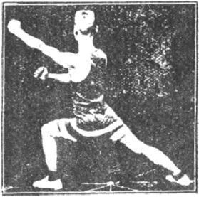 Figure 51 du manuel original de 1922 (教門彈腿圖說) — Troisième ligne : le marteau qui couvre, la double draperie (第三路\u3000蓋捶雙披打)