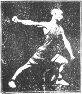 Figure 7 du manuel original de 1922 (教門彈腿圖說) — Première ligne : frapper et balayer comme une palanche (第一路\u3000衝掃似扁擔)