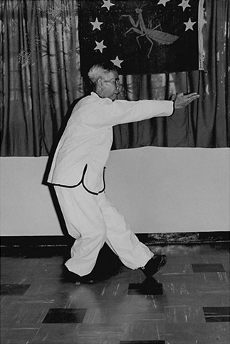 Forme 53 : la paume droite tranchant en oblique vers la gauche après le petit saut — photographie de l&rsquo;édition de 1972