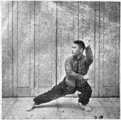 Figure 78 : jambe droite jetée, le poing gauche montant en « poing qui broie »