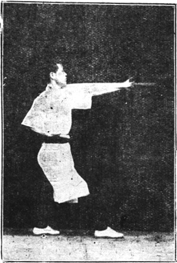 Figure 2, vue de côté (planche complémentaire) : la poussée de la paume droite vers l&rsquo;avant