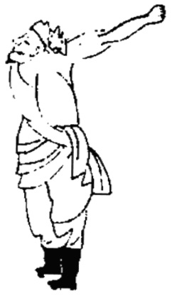 Dessin de la posture 1, « retrousser paresseusement sa robe » : figure de l&rsquo;édition du Jixiao xinshu (1560) reproduite avec son texte dans l&rsquo;article de Brennan