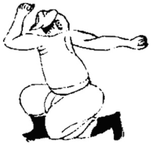 Dessin de la posture 10, « la posture de l&rsquo;embuscade » : figure de l&rsquo;édition du Jixiao xinshu (1560) reproduite avec son texte dans l&rsquo;article de Brennan