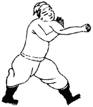 Dessin de la posture 12, « la posture du coude pincé » : figure de l&rsquo;édition du Jixiao xinshu (1560) reproduite avec son texte dans l&rsquo;article de Brennan