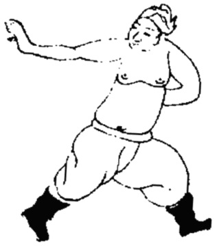 Dessin de la posture 13, « le pas d&rsquo;un instant » : figure de l&rsquo;édition du Jixiao xinshu (1560) reproduite avec son texte dans l&rsquo;article de Brennan