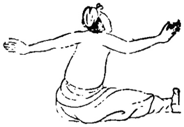 Dessin de la posture 16, « le coup de pied du démon » : figure de l&rsquo;édition du Jixiao xinshu (1560) reproduite avec son texte dans l&rsquo;article de Brennan