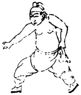 Dessin de la posture 17, « la posture du doigt vers l&rsquo;entrejambe » : figure de l&rsquo;édition du Jixiao xinshu (1560) reproduite avec son texte dans l&rsquo;article de Brennan