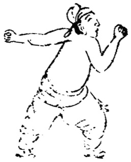 Dessin de la posture 18, « la posture de la tête de fauve » : figure de l&rsquo;édition du Jixiao xinshu (1560) reproduite avec son texte dans l&rsquo;article de Brennan