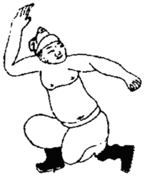 Dessin de la posture 20, « la posture du tigre couché » : figure de l&rsquo;édition du Jixiao xinshu (1560) reproduite avec son texte dans l&rsquo;article de Brennan