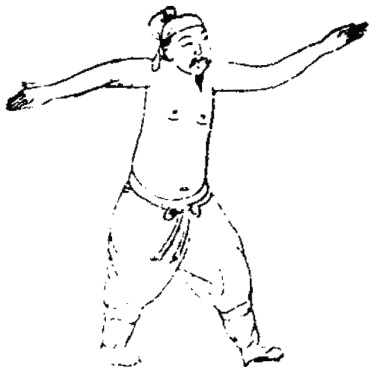 Dessin de la posture 24, « le fouet unique » : figure de l&rsquo;édition du Jixiao xinshu (1560) reproduite avec son texte dans l&rsquo;article de Brennan