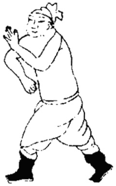 Dessin de la posture 29, « le coude du phénix en travers » : figure de l&rsquo;édition du Jixiao xinshu (1560) reproduite avec son texte dans l&rsquo;article de Brennan