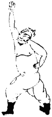 Dessin de la posture 3, « l&rsquo;éclaireur à cheval » : figure de l&rsquo;édition du Jixiao xinshu (1560) reproduite avec son texte dans l&rsquo;article de Brennan