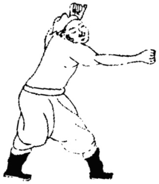 Dessin de la posture 30, « la posture du canon droit au but » : figure de l&rsquo;édition du Jixiao xinshu (1560) reproduite avec son texte dans l&rsquo;article de Brennan