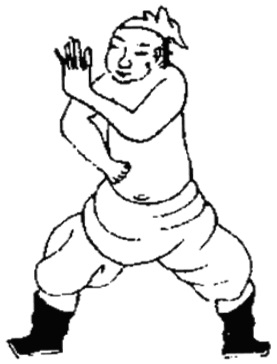 Dessin de la posture 31, « le coude du phénix en suivant » : figure de l&rsquo;édition du Jixiao xinshu (1560) reproduite avec son texte dans l&rsquo;article de Brennan