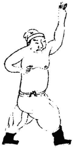 Dessin de la posture 8, « la posture de qiu et liu » : figure de l&rsquo;édition du Jixiao xinshu (1560) reproduite avec son texte dans l&rsquo;article de Brennan