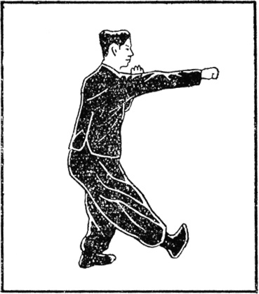 Vingt-et-unième posture : le poing droit jaillit de la taille en position de la Grande Ourse, planche de l&rsquo;édition de 1954