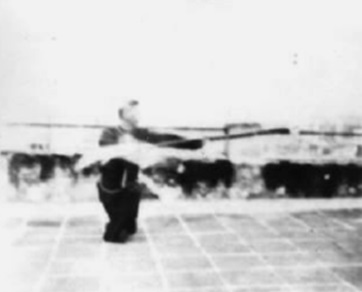 Posture 24, figure d’immobilisation : la pointe de hampe piquant vers l’avant-sud — planche de l’édition de 1958