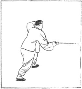 Dessin de la posture 7, balayage de parade à gauche (左攔掃), manuel de taiji jian de Chen Yanlin, 1943